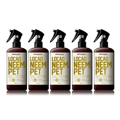 Kit 5 Loção Neem Pet 180ml Repelente para Cachorro e Gato Openeem