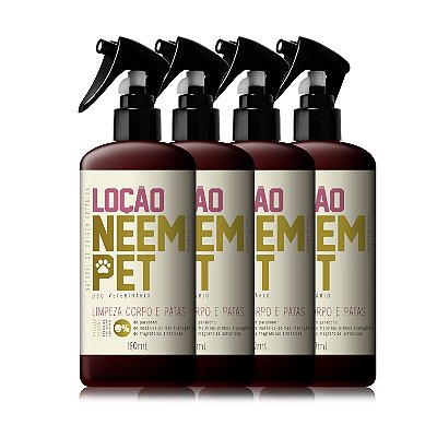 Kit 4 Loção Neem Pet 180ml Limpeza para Cachorro e Gato Openeem