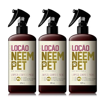 Kit 3 Loção Neem Pet Limpeza para Cachorro e Gato 180ml Openeem