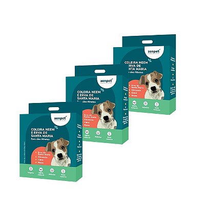 Kit com 3 Coleiras Naturais com Neem e Erva-Santa-Maria para Cães Filhotes | Zenpet