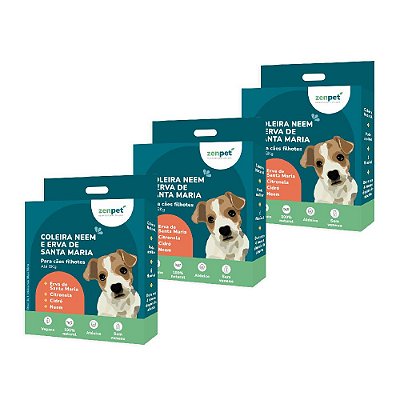 Kit 3 Coleiras Antipulgas Carrapatos Cães Filhotes Zenpet