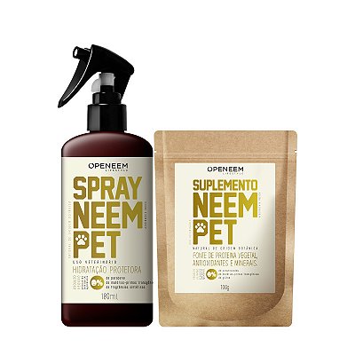 Kit Repelente Spray Neem Pet 180ml e Suplemento para Cachorro Neem Openeem