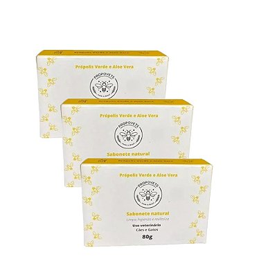 Kit 3 Sabonete Natural Própolis Verde para Cães e Gatos - Propovets