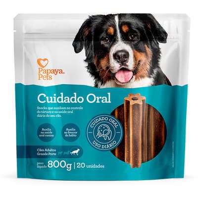 Snacks para Cães Cuidado Oral Grande Porte 800g 20un Adulto Papaya Pets