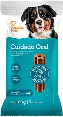 Petisco para Cachorro Snacks Cuidado Oral Grande 120g 3un Adulto Papaya Pets