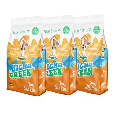 Kit 3 Ração Vegana para Cachorro Bicho Green Premium 2,5kg Plant Based
