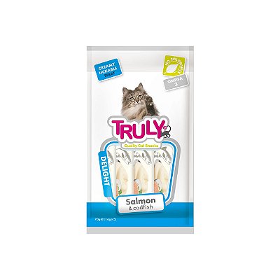 Petisco para Gato Cremoso Sabor Salmão e Bacalhau - 5 Sachês - Truly