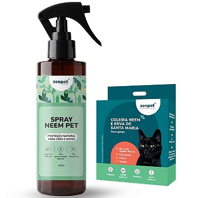 Kit Coleira Natural Zenpet e Spray Repelente Neem Pet para Gatos