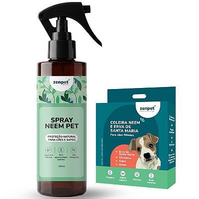 Kit Coleira Natural Zenpet e Spray Repelente Neem Pet para Cães Filhotes