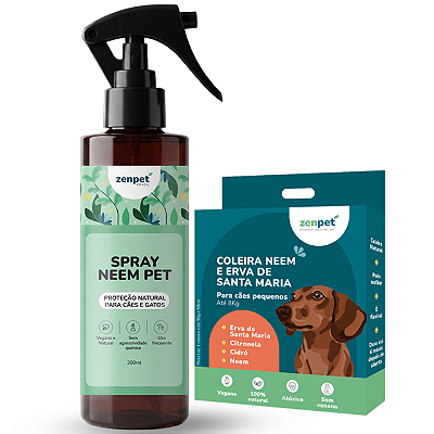 Kit Coleira Natural Zenpet e Spray Repelente Neem Pet para Cães Pequenos