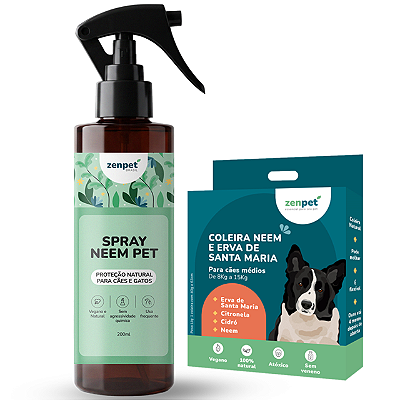 Kit Coleira Natural Zenpet e Spray Repelente Neem Pet para Cães Médios