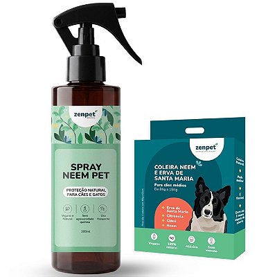 Kit Coleira Natural Zenpet e Spray Repelente Neem Pet para Cães Médios