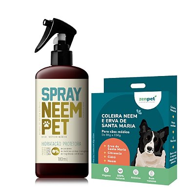 Kit Coleira Zenpet e Spray Neem Pet Repelente para Cães Médios Openeem