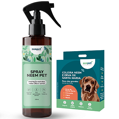 Kit Coleira Natural Zenpet e Spray Repelente Neem Pet para Cães Grandes