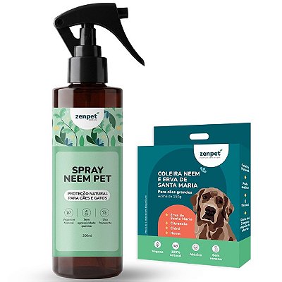 Kit Coleira Natural Zenpet e Spray Repelente Neem Pet para Cães Grandes