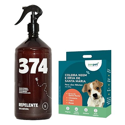 Kit Coleira Zenpet Cães Filhotes e Spray Repelente Citronela 1 L 374