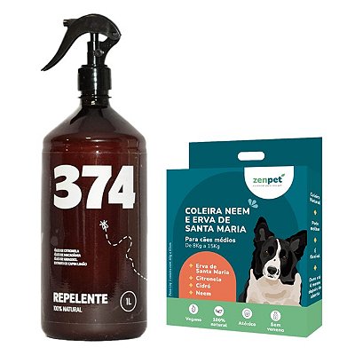 Kit Coleira Zenpet Cães Médios e Spray Repelente Citronela 1 L 374