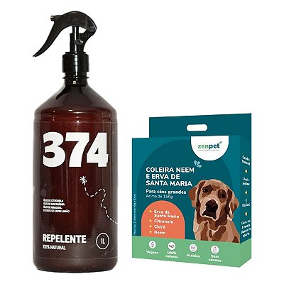 Kit Coleira Zenpet Cães Grandes e Spray Repelente Citronela 1 L 374