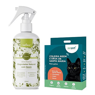 Kit Repelente Coleira Natural Gatos Zenpet e Spray Bioprotetor Vetfleur 200ml
