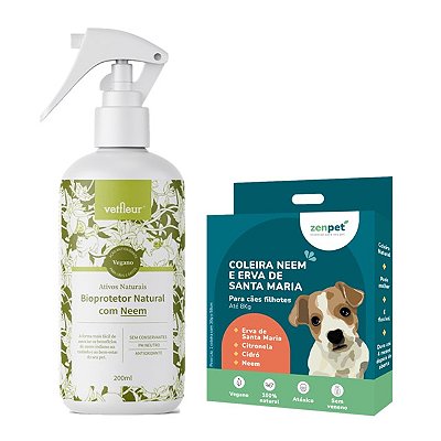 Kit Repelente Coleira Zenpet Cães Filhotes e Spray Bioprotetor Neem Vetfleur 200ml