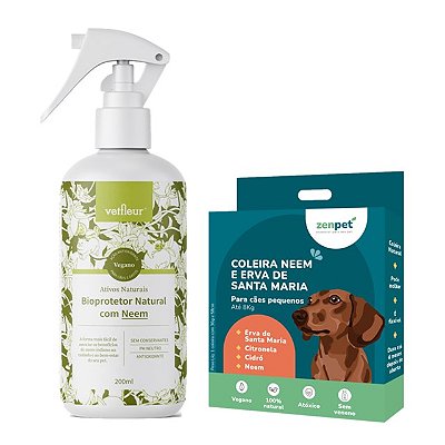Kit Repelente Coleira Zenpet Cães Pequenos e Spray Bioprotetor Vetfleur 200ml