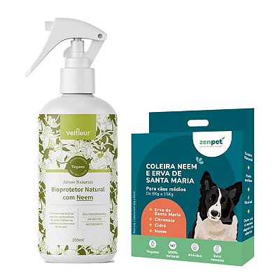 Kit Repelente Coleira Zenpet Cães Médios e Spray Bioprotetor Vetfleur 200ml