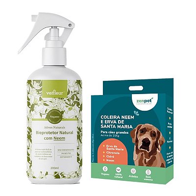 Kit Repelente Natural Coleira Zenpet Cães Grandes e Spray Bioprotetor Vetfleur 200ml