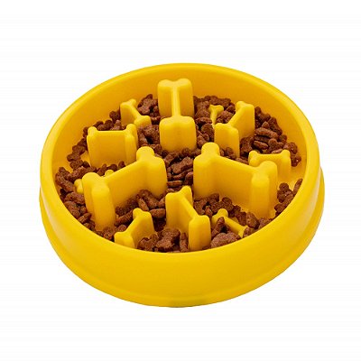 Pote Comedouro Cães Funcional Ossinhos Amarelo ÓrienPet