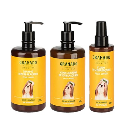 Kit Shampoo+Condicionador+Fluído Desembaraçador para Cães Gatos - Granado