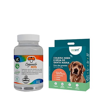 Kit Coleira Zenpet Cães Grandes + Suplemento Cogumelos Pet