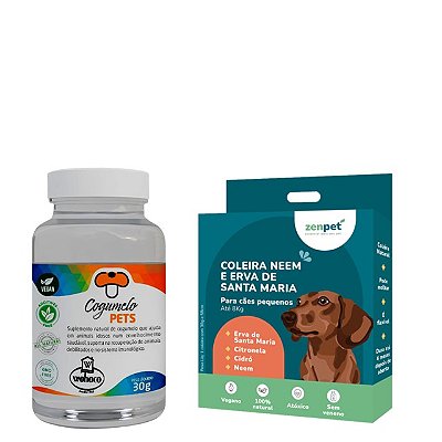 Kit Coleira Zenpet Cães Pequenos + Suplemento Cogumelos Pet