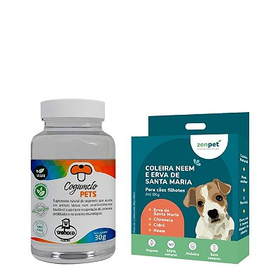 Kit Coleira Zenpet Cães Filhotes + Suplemento Cogumelos Pet