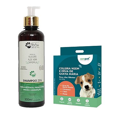 Kit Coleira Zenpet Cães Filhotes + Shampoo Zen