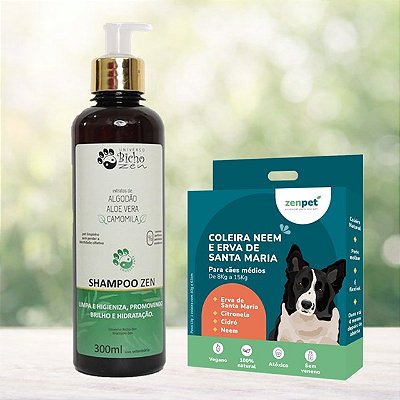 Kit Coleira Zenpet Cães Médios + Shampoo Zen