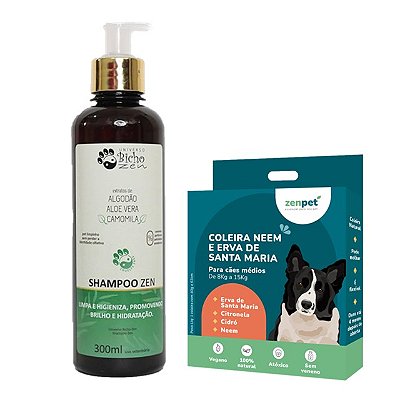 Kit Coleira Zenpet Cães Médios + Shampoo Zen