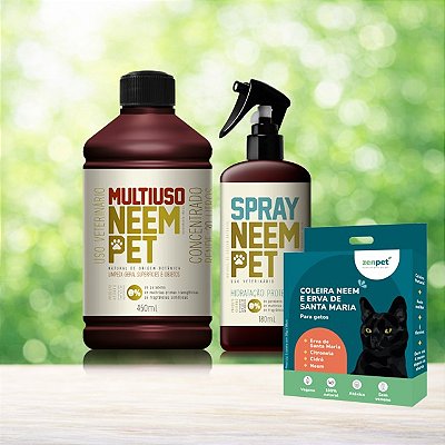 Kit Escudo Natural Completo - Proteção contra Pulgas e Carrapatos para Gatos - Zenpet