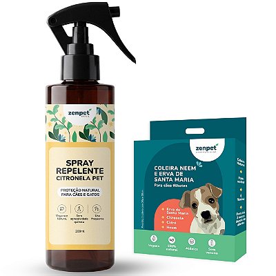 Kit Spray Citronela Pet e Coleira Neem e Erva Santa Maria para Cães Filhotes - Zenpet
