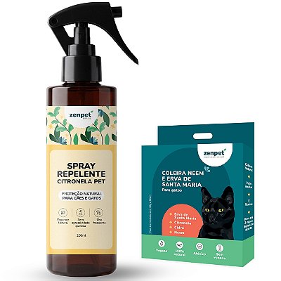 Kit Spray Citronela Pet e Coleira Neem e Erva Santa Maria para Gatos - Zenpet