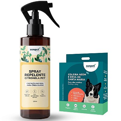 Kit Spray Citronela Pet e Coleira Neem e Erva Santa Maria para Cães Médios - Zenpet
