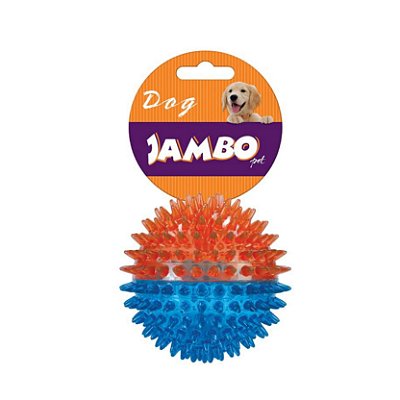 Brinquedo para Cachorro Bola Borracha Espinho Dual Azul Laranja Média Jambo Pet