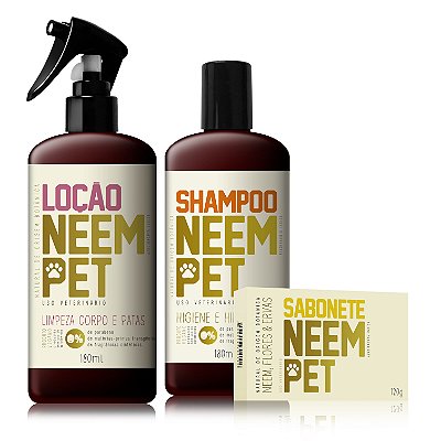 Kit Loção Shampoo Sabonete para Cães Gatos Banho Natural Neem Openeem