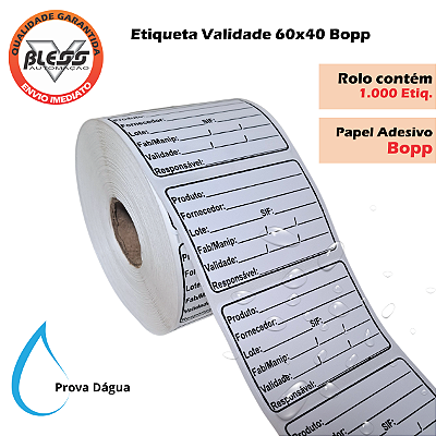 Etiqueta Validade Bopp 60x40 Alimentos Congelados  - 5 Milheiros
