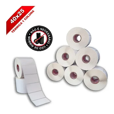 Kit 10 Rolo Etiqueta Térmica 40x25 1 Coluna Full Zebra Branco