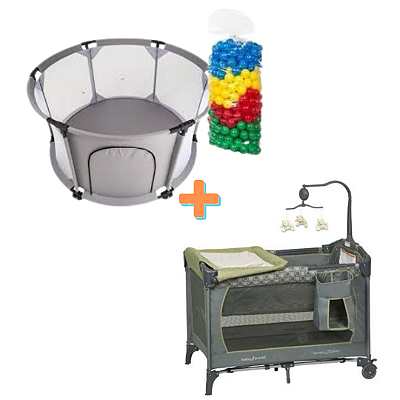 KIT Cercado ICI com bolinhas + Berço Cercado Nursey c/ colchão