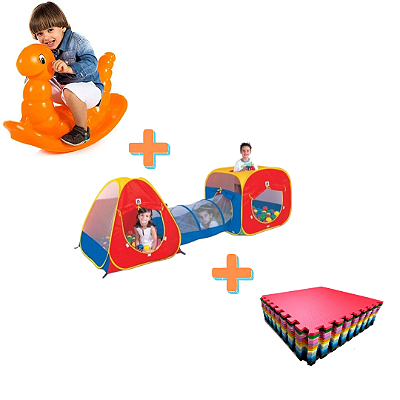 Kit barraca 3 em 1 + gangorra + tatame 12 pçs