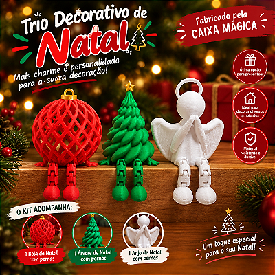 Trio Decorativo de Natal – Enfeites 3D