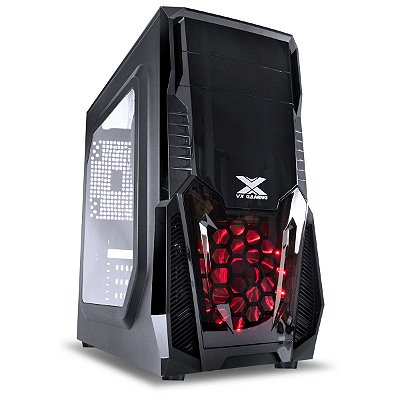 Gabinete Gamer Kepler Com Janela Lateral Acrílica Preto Frontal Acrílico 1 Fan Led Vermelho [F018]