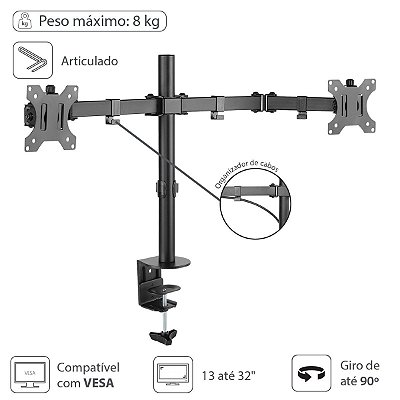 Suporte Articulado Para 2 Monitores 13""-32"" Vesa 100X100 Sm-341A [F018]