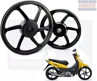 JOGO RODA BIZ 125 FABRECK PRETA 6P FREIO TAMBOR-PAR
