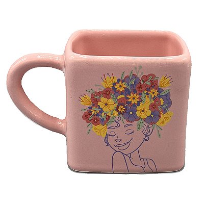 Caneca Quadrada Floresça 380ml - Super Cacheada